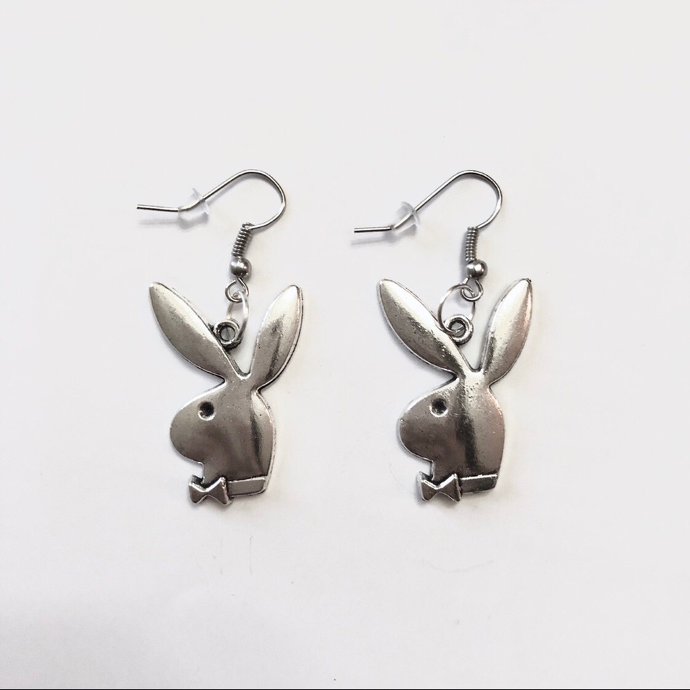 Silver playboy earrings / danglers 🐰